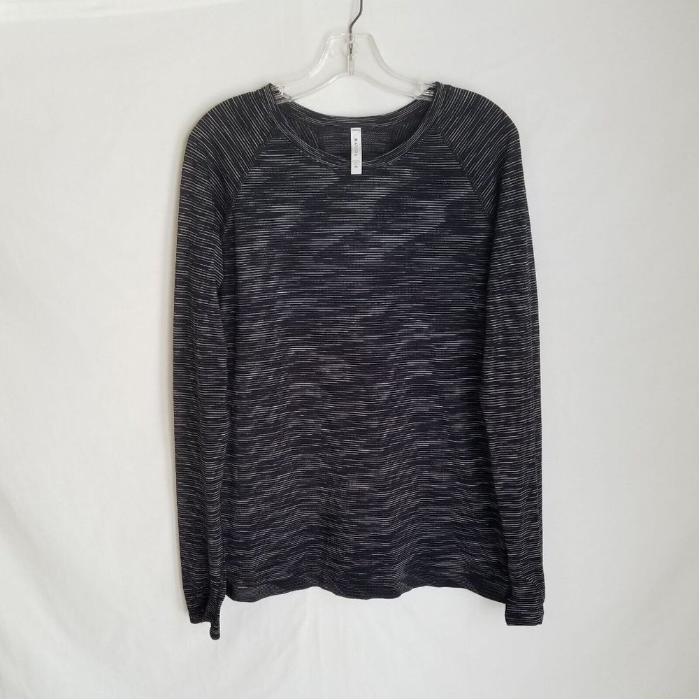 Athleta Womens Black White Striped Nylon Polyester L/S Compression Shirt Size XL